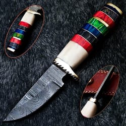 hand forged damascus full tang bowie hunting knife with leather sheath