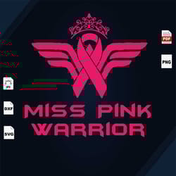 miss pink warrior, breast cancer svg, cancer awareness, black girl svg, cancer ribbon svg, breast cancer ribbon, breast