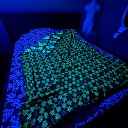 blanket throws fleece blanket cozy blanket "trippy forest" sacred geometry print home coverlet blacklight active
