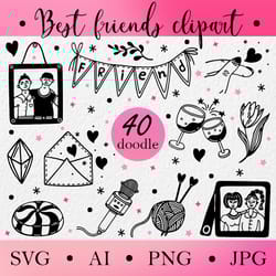 best friends svg clipart, friendship day, besties doodles