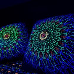 mandala pillow cushion trippy pillow blacklight print uv pillow cushion boho meditation pillow ethnic decor throw pillow