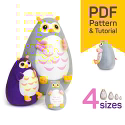 owl sewing pattern: plush fat owl toy pattern pdf & tutorial - cute stuffed animal pattern instant download, owl diy