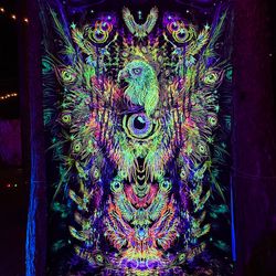 psychedelic art trippy tapestry party decor "revival fenix" fluorescent blacklight gobelin uv active stage poster