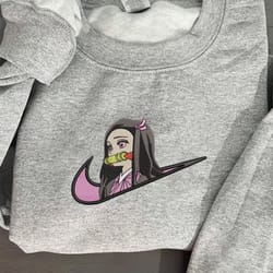 nezuko nike embroidered crewneck, demon slayer embroidered sweatshirt, inspired embroidered manga anime hoodie