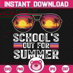 retro last day of school schools out for summer teacher png, teacher life png, last day of school, beach, summer sublima