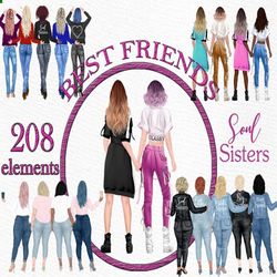 Best Friends Bundle clipart: "CURVY GIRLS CLIPART" Plus size girls Fashion girls Customizable clipart Custom besties Sub