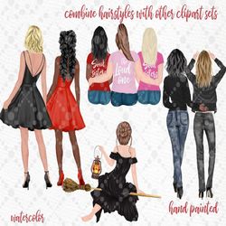 "Hairstyles clipart: ""GIRLS CLIPART"" Custom hairstyles Long hair Girls hair clipart Planner Clipart Fashion hairstyles