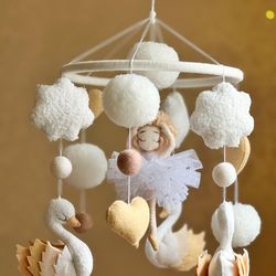 crib mobile bed nursery room decor baby shower gift ballerina mobile yellow