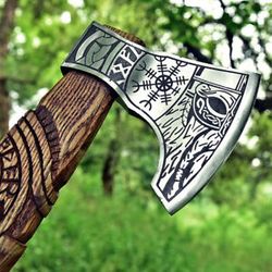 custom hand made carbon steel axe, hatchet, integral, viking, throwing, tomahawk