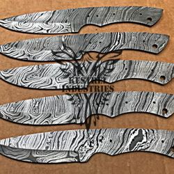 Lot of 5 Damascus Steel Blank Blade Knife For Knife Making Supplies, Custom Handmade Blank Blades, Full Tang Blank Blade