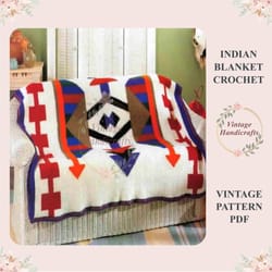 indian blanket crochet pattern pdf vintage afghan crochet digital instructions cover crochet indian afghan