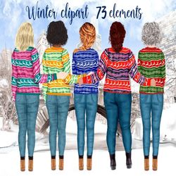Winter Girls Clipart: "CHRISTMAS CLIPART" Christmas Mug design Customizable clipart Bff clipart Matching sweaters Christ