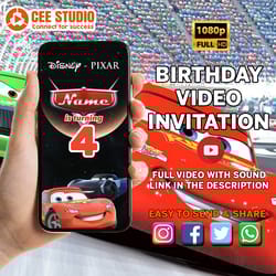 cars birthday invitation, cars video invitation, cars invitation, lightning mcqueen invitation, hot wheels birthday