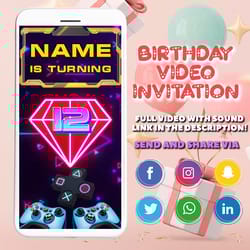 video game invitation, gamer birthday video invitation, video game party animated video