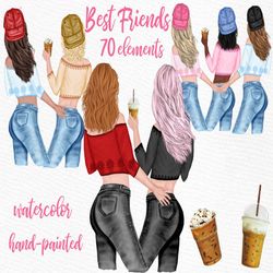 best friends clipart: "girls clipart" bff clipart customizable clipart custom besties soul sisters girls with caps mug d