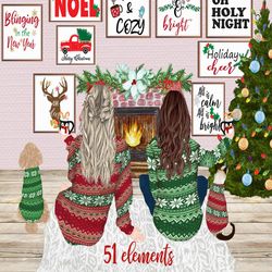 Christmas Girls Clipart: "BEST FRIEND CLIPART" Christmas Mug design Dog clipart Customizable clipart Bff clipart Matchin
