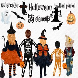 Halloween clipart: "KIDS HALLOWEEN" Kids in costumes Bones costumes Halloween Mug Jack o lantern Witch hat Witch broom c