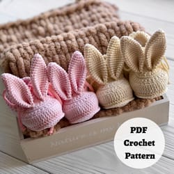 baby shoes 0-12 months, bunny ears booties | advanced level crochet pattern
