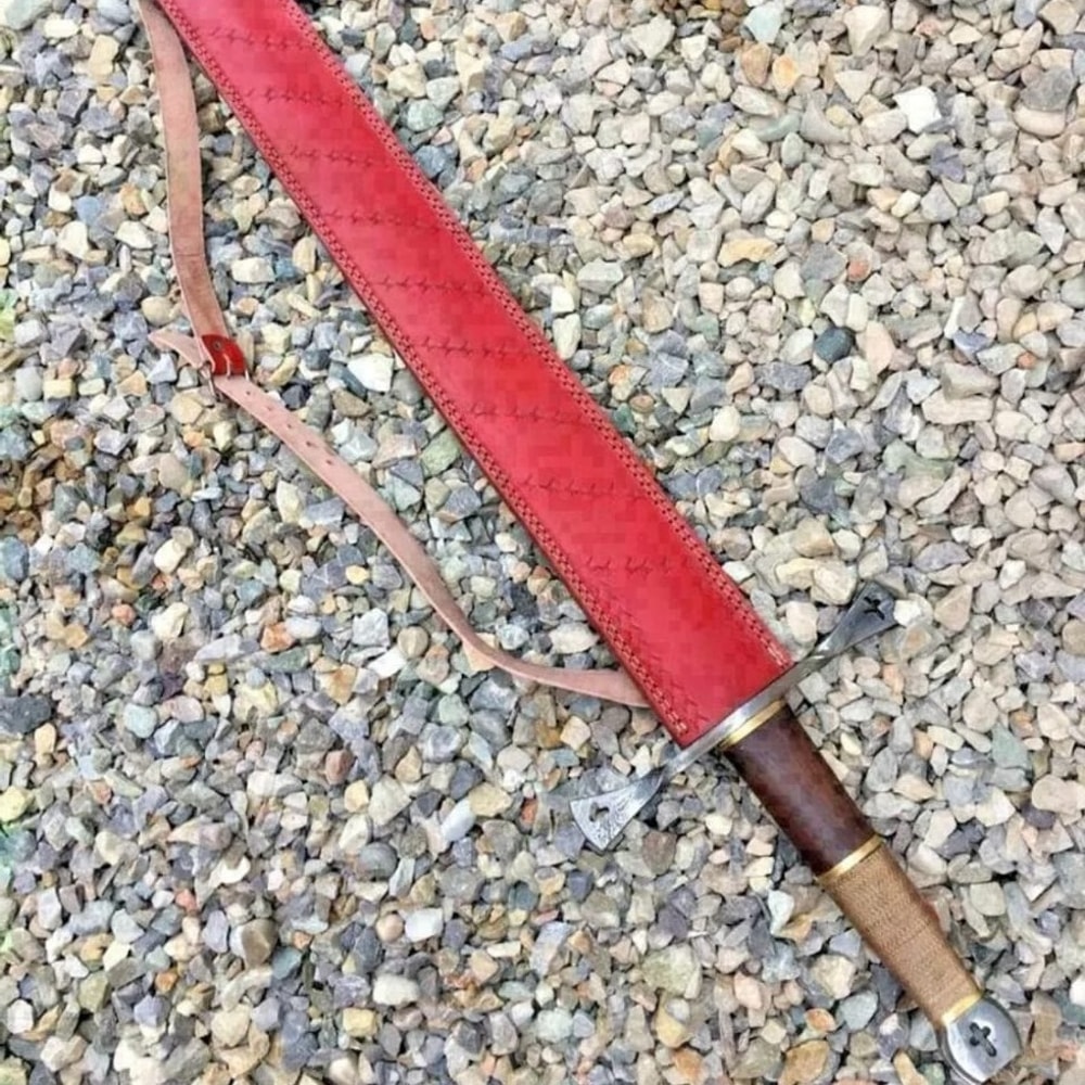 Handmade Cross Sword Hand Forged Damascus Steel With Sheath.jpeg