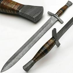 28 inch combat sword viking hunting sword damascus steel hand forged