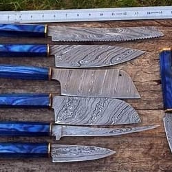 carbon-steel-chef-knives, of 7pieces, custom handmade, handmade chef knives set ,personalized gift for mother