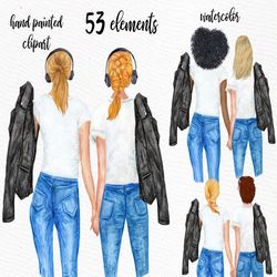 best friend clipart: "fashion girl clipart" bff clipart watercolor clipart printable girls custom besties planner clipar