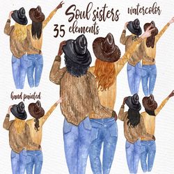 Best Friends Clipart: "SOUL SISTERS CLIPART" Bff clipart Besties jeans Customizable clipart Custom besties Wedding clipa