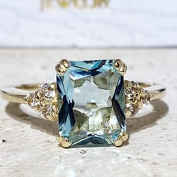 aquamarine ring - march birthstone - statement ring - gold ring - engagement ring - rectangle ring - cocktail ring
