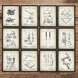 wood working patent prints set of 12, wood working tools patents, tools, carpentry wall decor, carpenter tool inventions