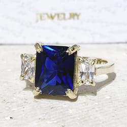 sapphire ring - september birthstone - statement ring - gold ring - engagement ring - rectangle ring - cocktail ring