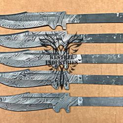 Lot of 5 Damascus Steel Blank Blade Knife For Knife Making Supplies, Custom Handmade FULL TANG Blank Blades (SU-115)