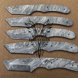 Lot of 5 Damascus Steel Blank Blade Knife For Knife Making Supplies, Custom Handmade FULL TANG Blank Blades (SU-116)