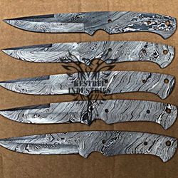 Lot of 5 Damascus Steel Blank Blade Knife For Knife Making Supplies, Custom Handmade FULL TANG Blank Blades (SU-118)