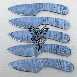 Lot of 5 Damascus Steel Blank Blade Knife For Knife Making Supplies, Custom Handmade FULL TANG Blank Blades (SU-119)