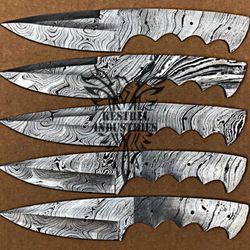 Lot of 5 Damascus Steel Blank Blade Knife For Knife Making Supplies, Custom Handmade FULL TANG Blank Blades (SU-120)
