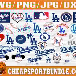 bundle 34 files la dodgers baseball team svg, la dodgers svg, mlb team svg, mlb svg, png, dxf, eps, jpg,