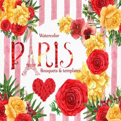 floral clipart: "bouquets clipart" wedding clipart watercolor flowers red roses diy elements floral heart peonies invita