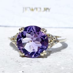 purple amethyst ring - february birthstone - statement ring - gold ring - engagement ring - round ring - cocktail ring