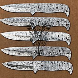 Lot of 5 Damascus Steel Blank Blade Knife For Knife Making Supplies, Custom Handmade FULL TANG Blank Blades (SU-122)