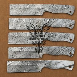 Lot of 5 Damascus Steel Blank Blade Knife For Knife Making Supplies, Custom Handmade FULL TANG Blank Blades (SU-128)