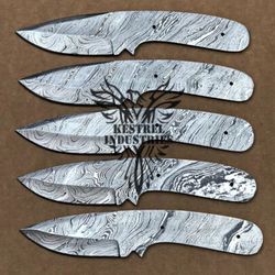 Lot of 5 Damascus Steel Blank Blade Knife For Knife Making Supplies, Custom Handmade FULL TANG Blank Blades (SU-131)