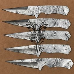 Lot of 5 Damascus Steel Blank Blade Knife For Knife Making Supplies, Custom Handmade FULL TANG Blank Blades (SU-133)