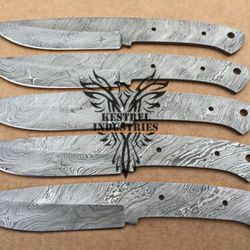 Lot of 5 Damascus Steel Blank Blade Knife For Knife Making Supplies, Custom Handmade FULL TANG Blank Blades (SU-134)