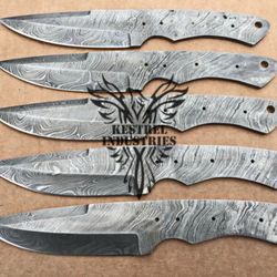 Lot of 5 Damascus Steel Blank Blade Knife For Knife Making Supplies, Custom Handmade FULL TANG Blank Blades (SU-135)