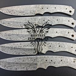 Lot of 5 Damascus Steel Blank Blade Knife For Knife Making Supplies, Custom Handmade FULL TANG Blank Blades (SU-136)