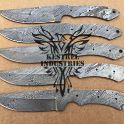 Lot of 5 Damascus Steel Blank Blade Knife For Knife Making Supplies, Custom Handmade FULL TANG Blank Blades (SU-139)