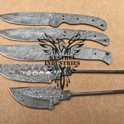 Lot of 5 Damascus Steel Blank Blade Knife For Knife Making Supplies, Custom Handmade FULL TANG Blank Blades (SU-141)