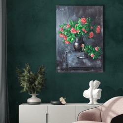 painting interior acrylic roses, original painting flowers, textured embossed interior 3d painting