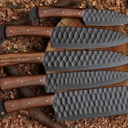 5 pc custom handmade hand forged black coated carbon steel chef set kitchen knives