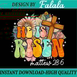 groovy he is risen cross je-sus religious easter ch-ris-tians png, spring florals easter, easter png, digital download
